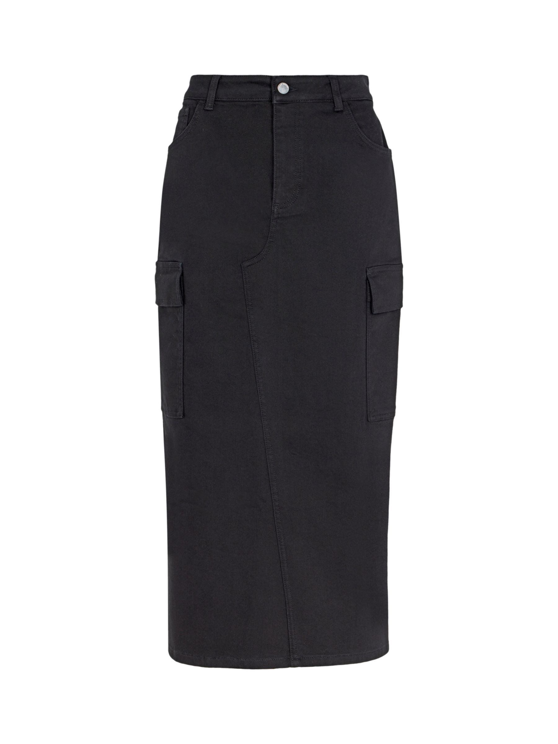 Mint Velvet Denim Cargo Midi Skirt, Black at John Lewis & Partners