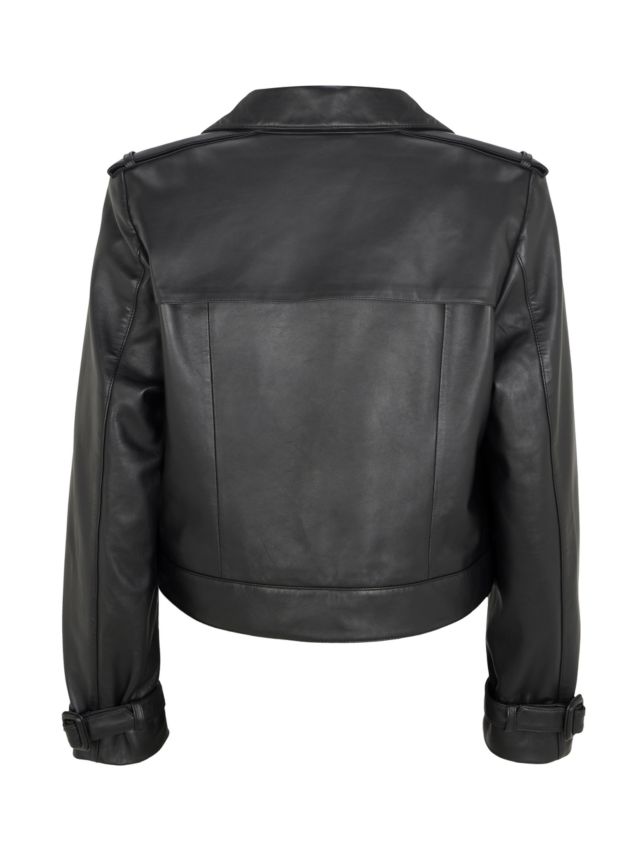 Mint Velvet Refined Leather Biker Jacket, Black, XS