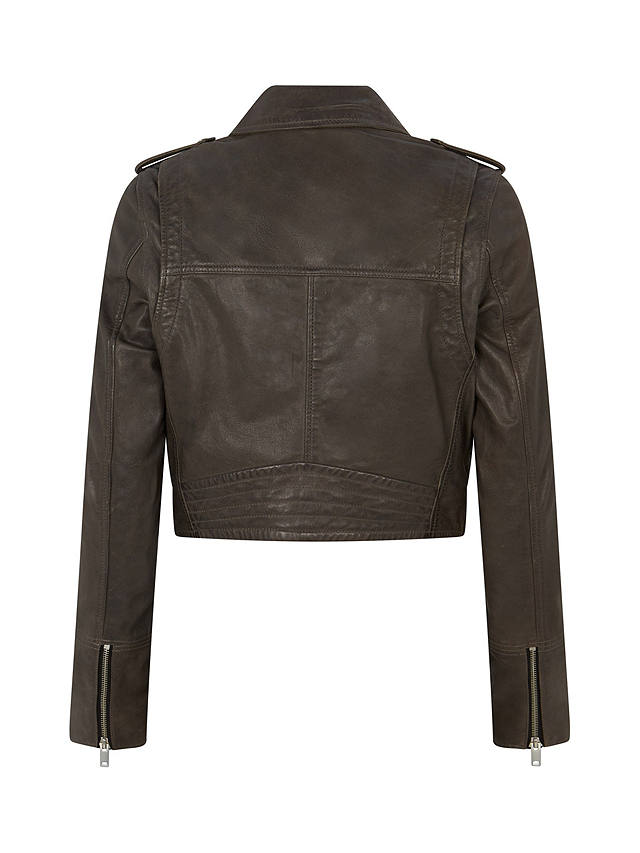 Mint Velvet Belted Leather Biker Jacket, Dark Grey