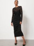 Mint Velvet Lace Ruched Midi Dress, Black