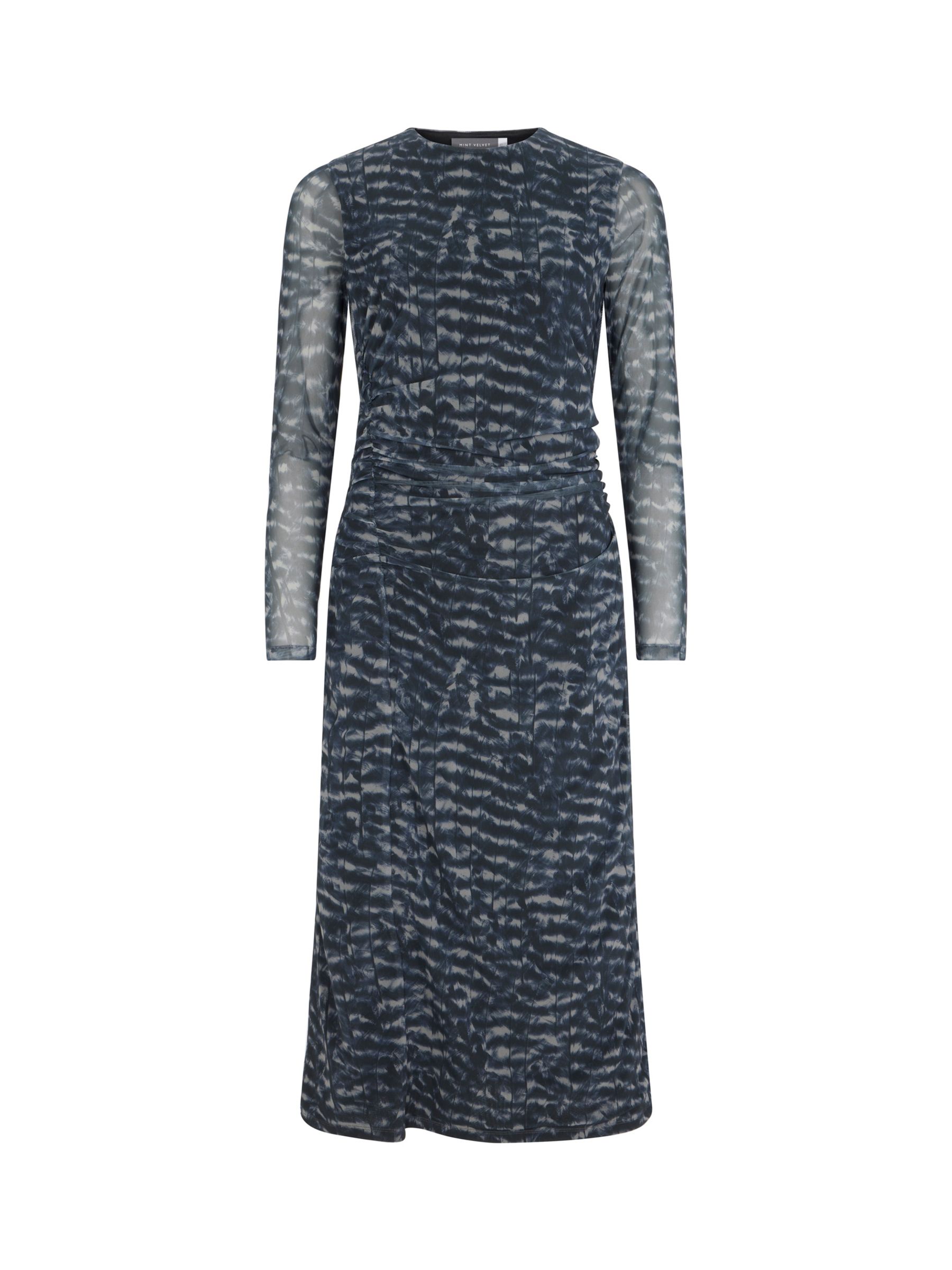 Mint Velvet Sheer Sleeve Bodycon Midi Dress, Blue/Multi at John Lewis ...