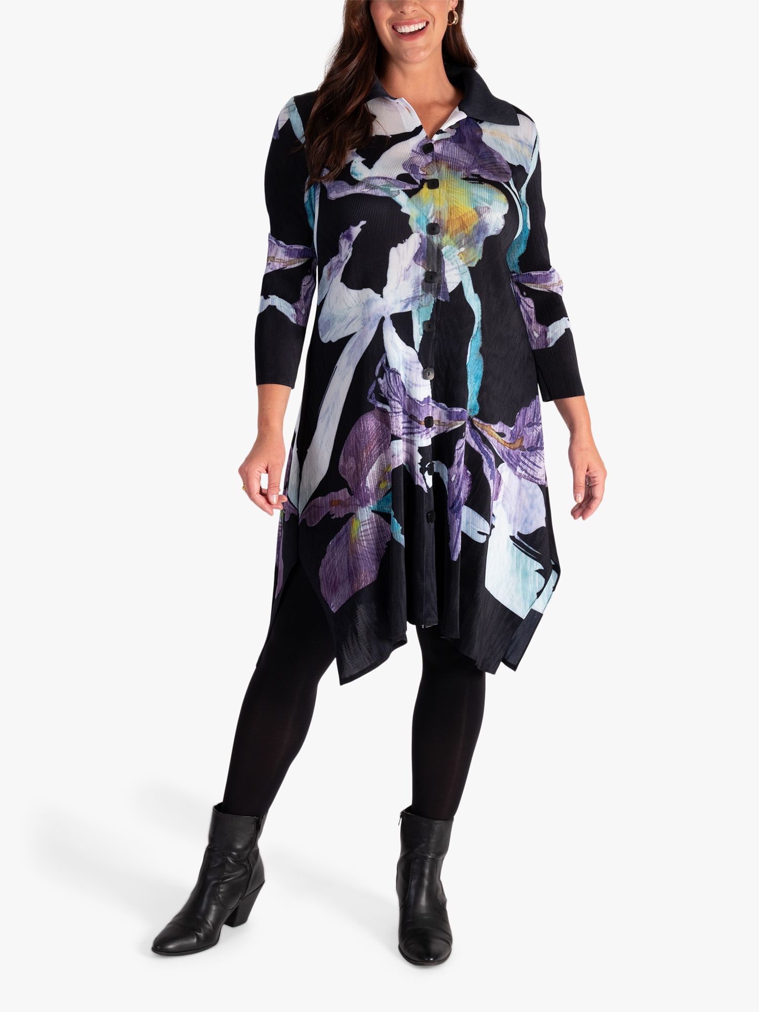 chesca Iris Print Chiffon Coatigan, Black/Multi at John Lewis