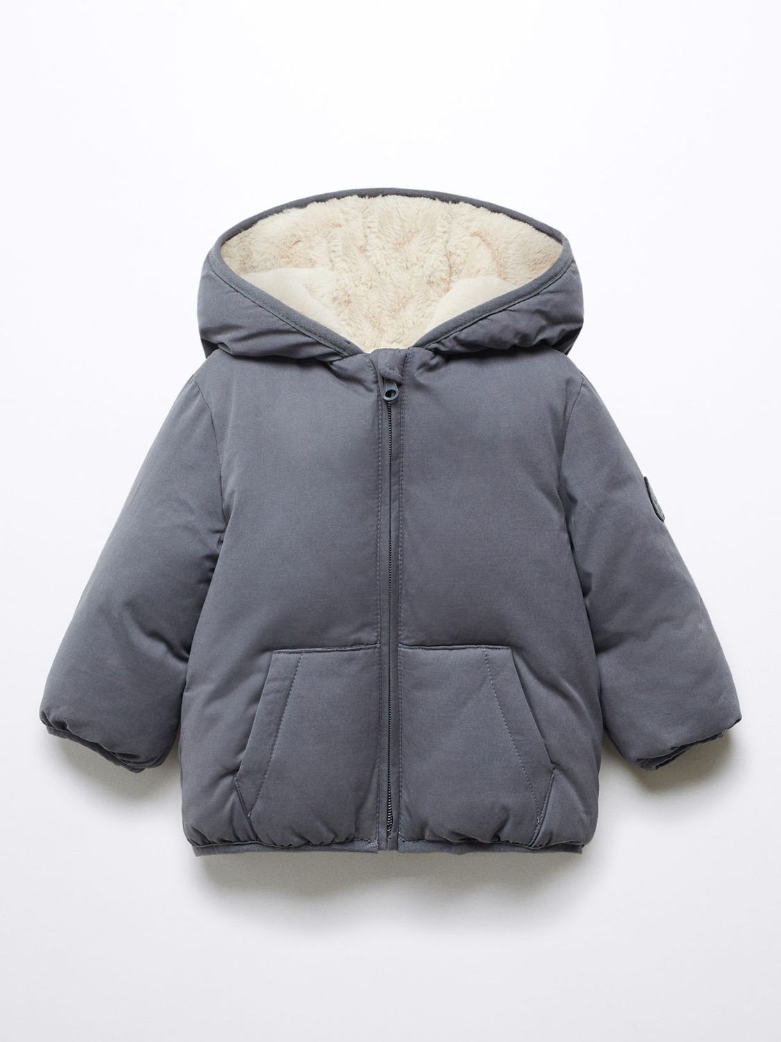 Mango Baby Jordi Faux Shearling Lined Hooded Jacket, Charcoal, 12-18 months