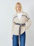 AND/OR Belted Wool Blend Cardigan, Cream/Navy, Cream/Navy