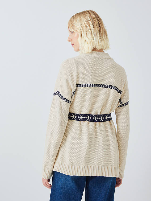 AND/OR Belted Wool Blend Cardigan, Cream/Navy
