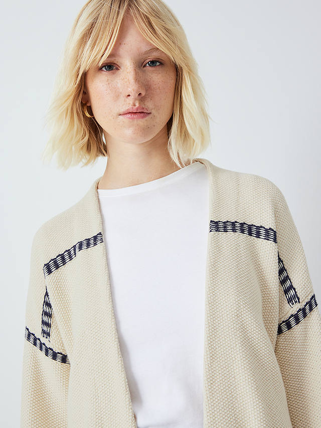 AND/OR Belted Wool Blend Cardigan, Cream/Navy
