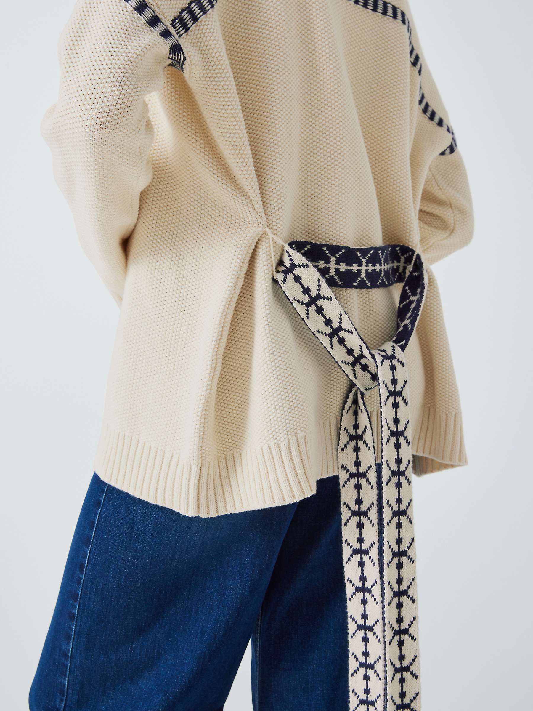 Buy AND/OR Belted Wool Blend Cardigan, Cream/Navy Online at johnlewis.com
