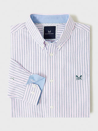 Crew Clothing Oxford Stripe Long Sleeve Shirt, Pastel Pink