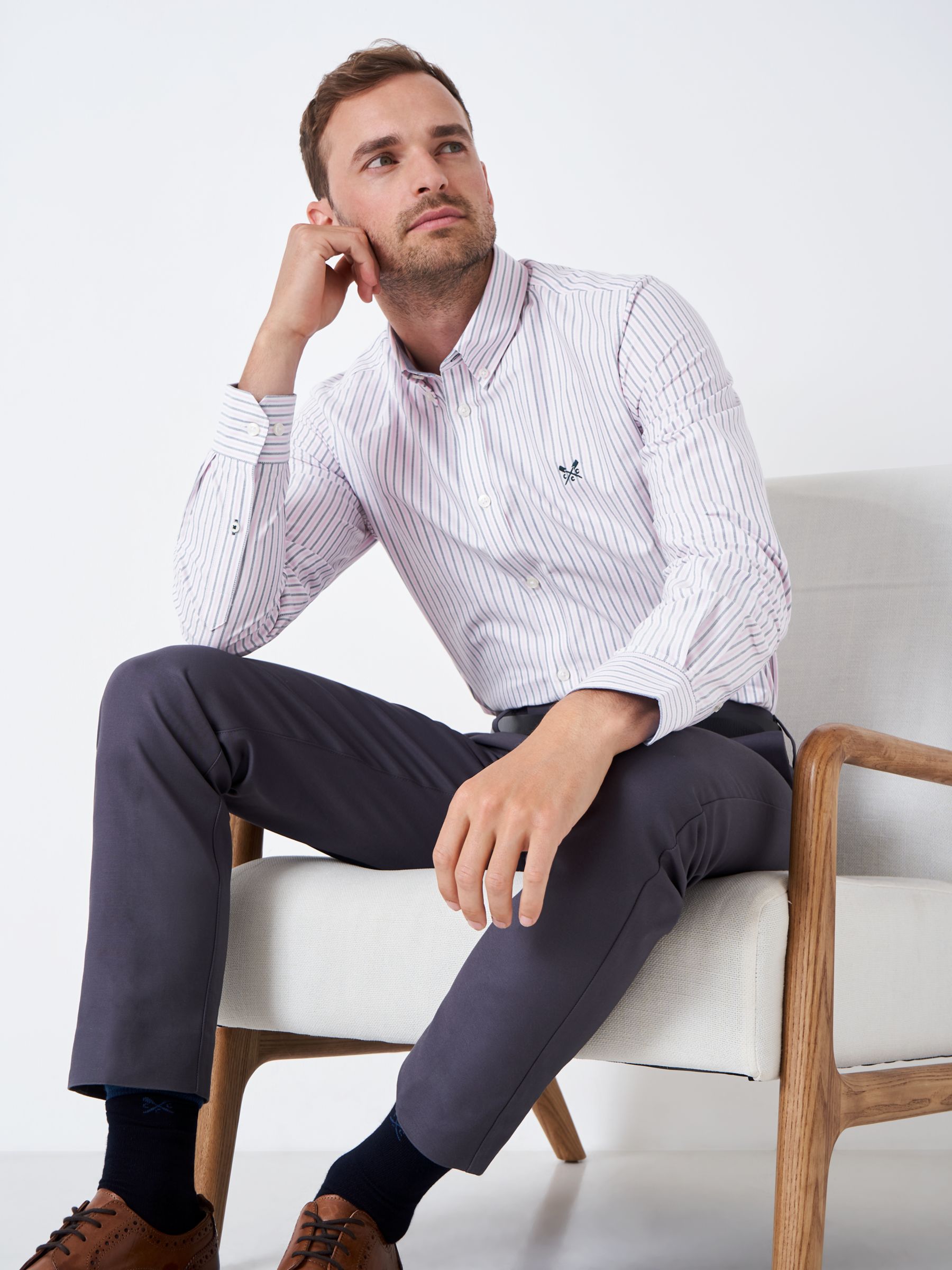 Buy Crew Clothing Oxford Stripe Long Sleeve Shirt, Pastel Pink Online at johnlewis.com