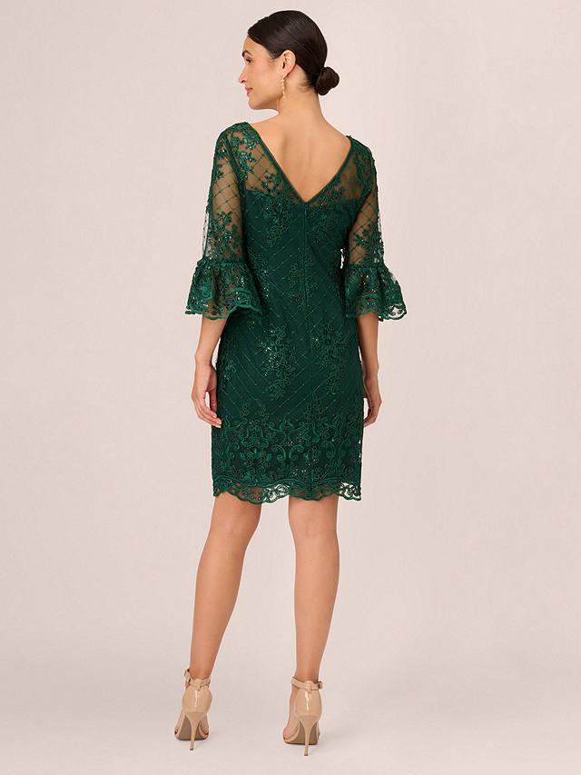 Adrianna Papell Embroidered Bell Sleeve Dress, Deep Forest