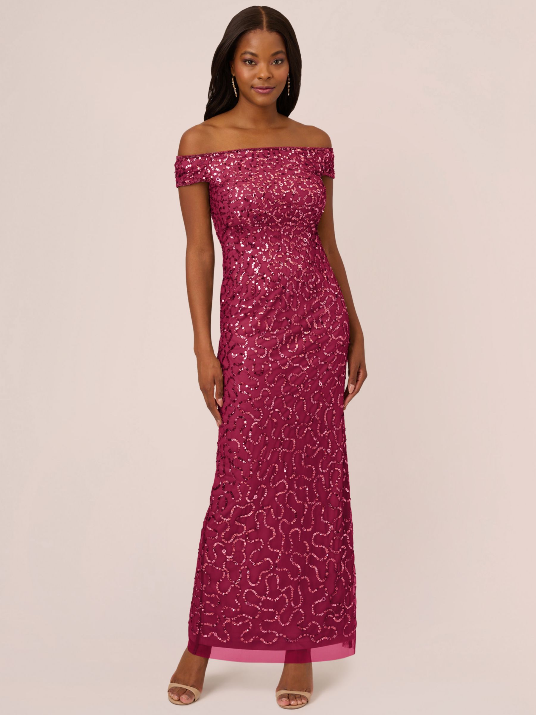 Adrianna Papell Beaded Off Shoulder Maxi Dress Hot Orchid 6