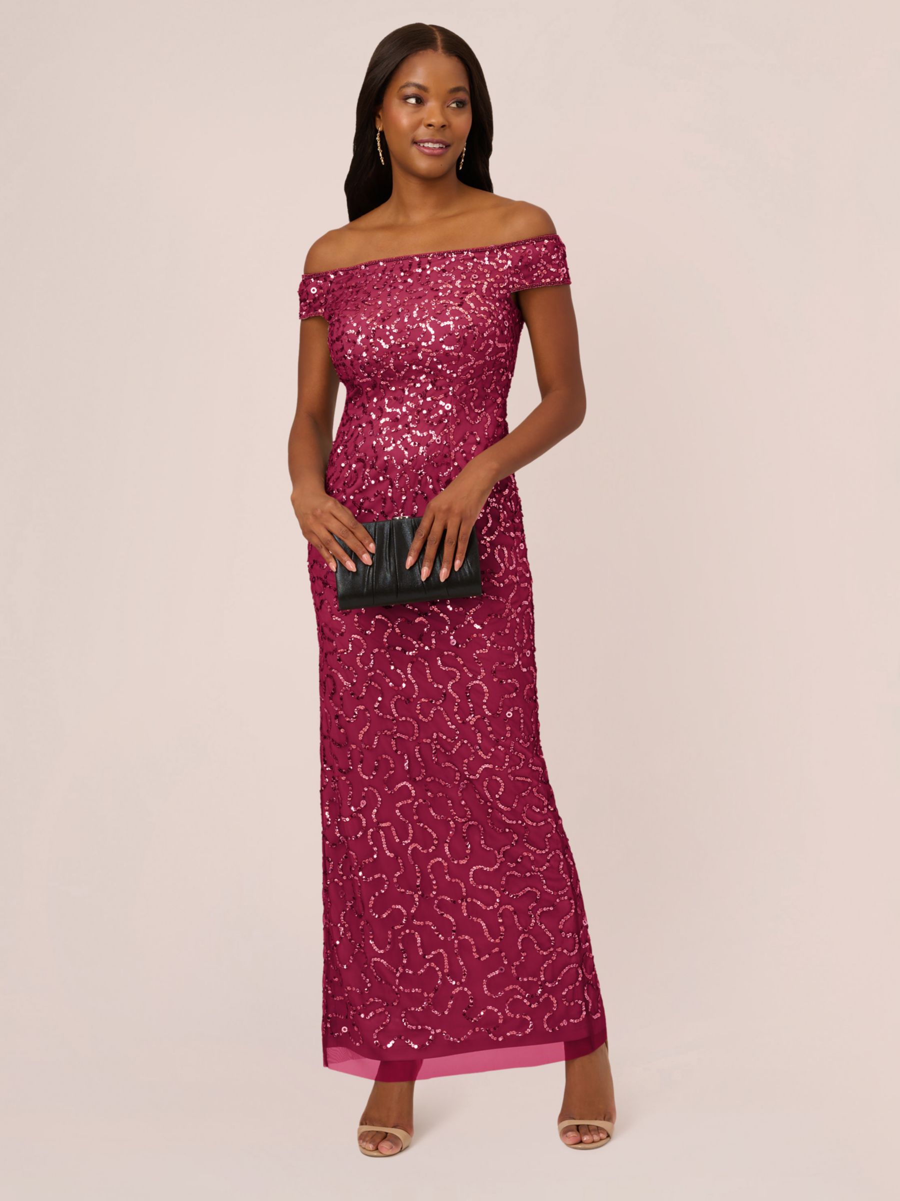 Adrianna Papell Beaded Off Shoulder Maxi Dress Hot Orchid 6