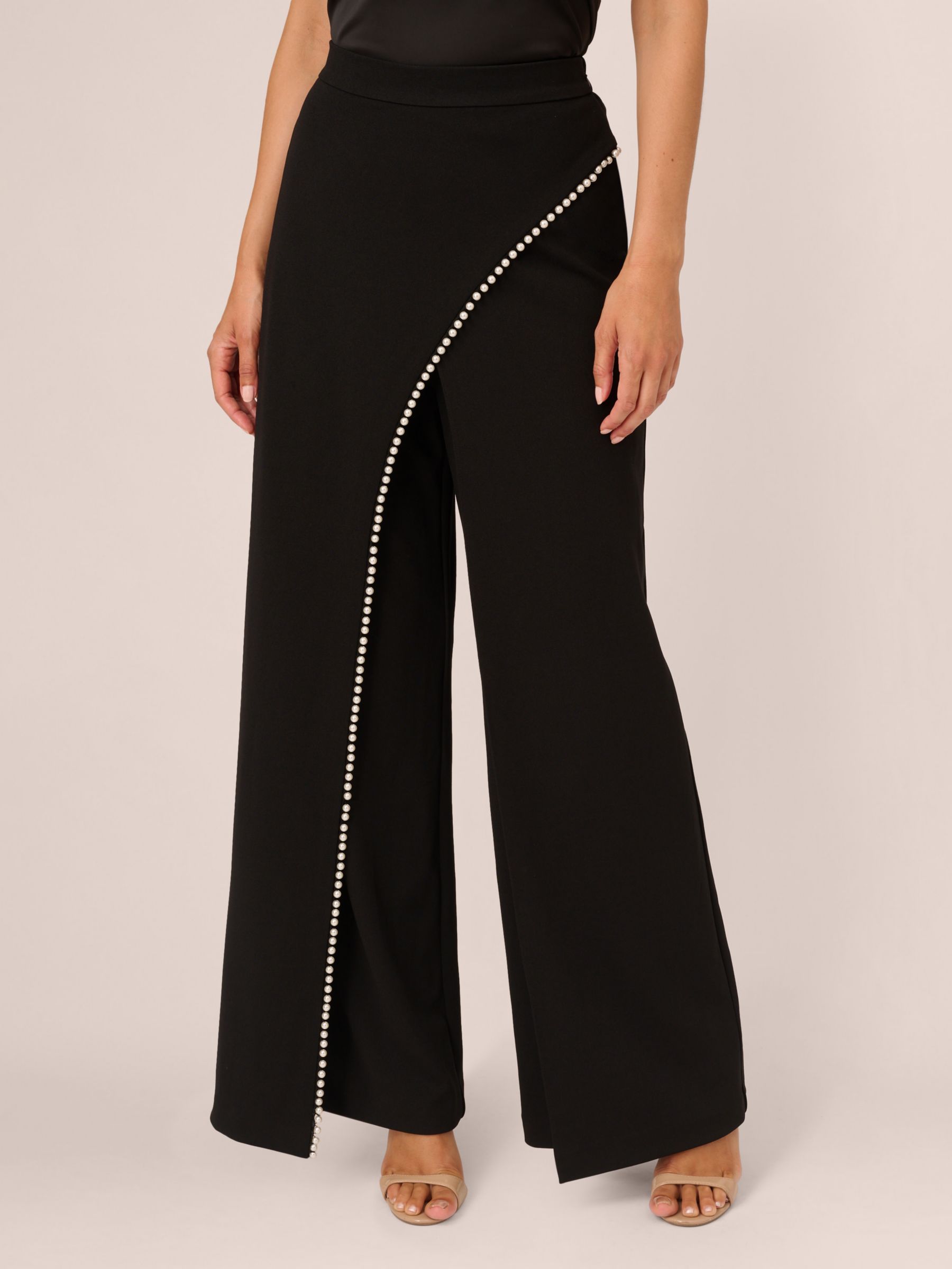 Adrianna Papell Pearl Wide Leg Crepe Trousers, Black