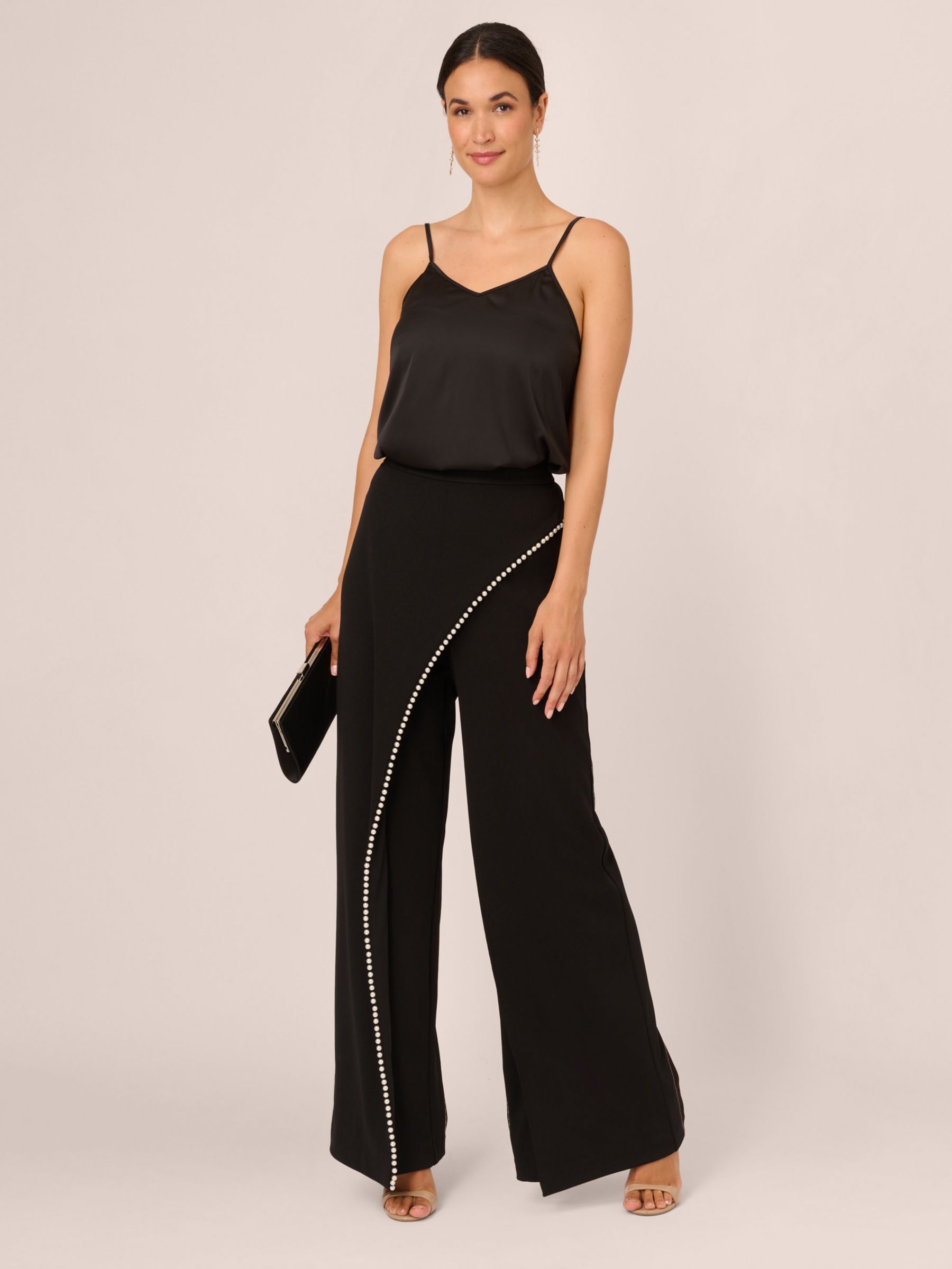 Adrianna Papell Pearl Wide Leg Crepe Trousers, Black at John Lewis ...