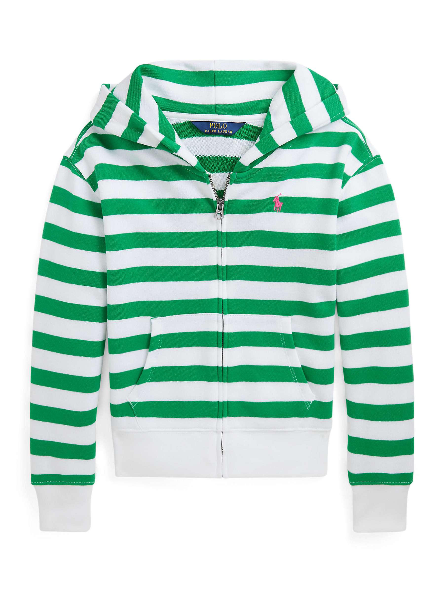 Buy Ralph Lauren Kids' Striped Zip Through Hooded Cardigan, Green Online at johnlewis.com