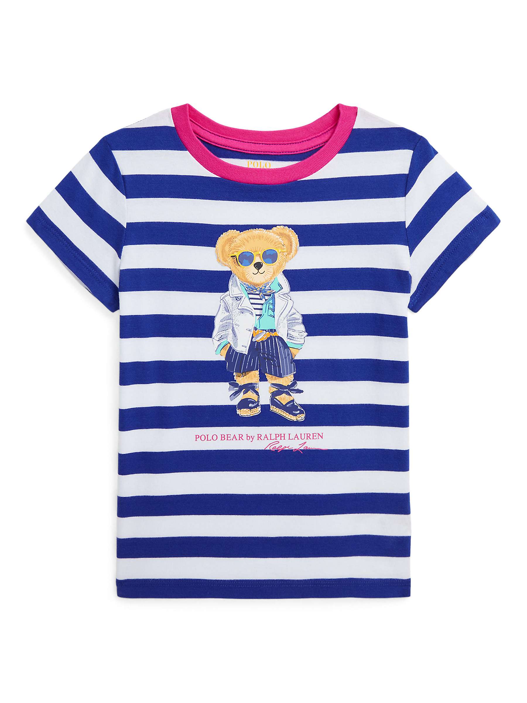 Buy Ralph Lauren Kids' Bear Stripe Short Sleeve T-Shirt, Brilliant Sapphire Online at johnlewis.com