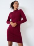 Crew Clothing Cotton & Wool Blend Knitted Funnel Neck Dress, Berry