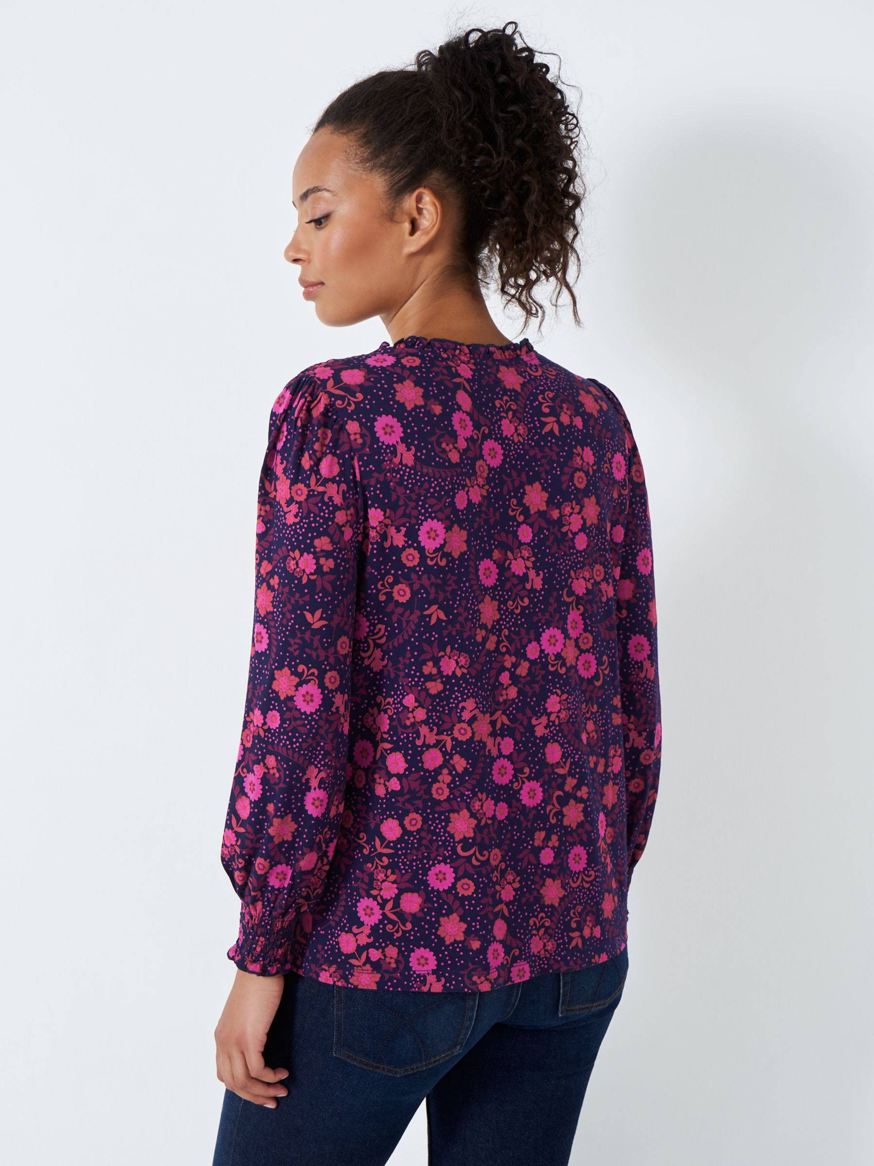 Buy Crew Clothing Ruffle Neck Floral Blouse, Navy/Multi Online at johnlewis.com