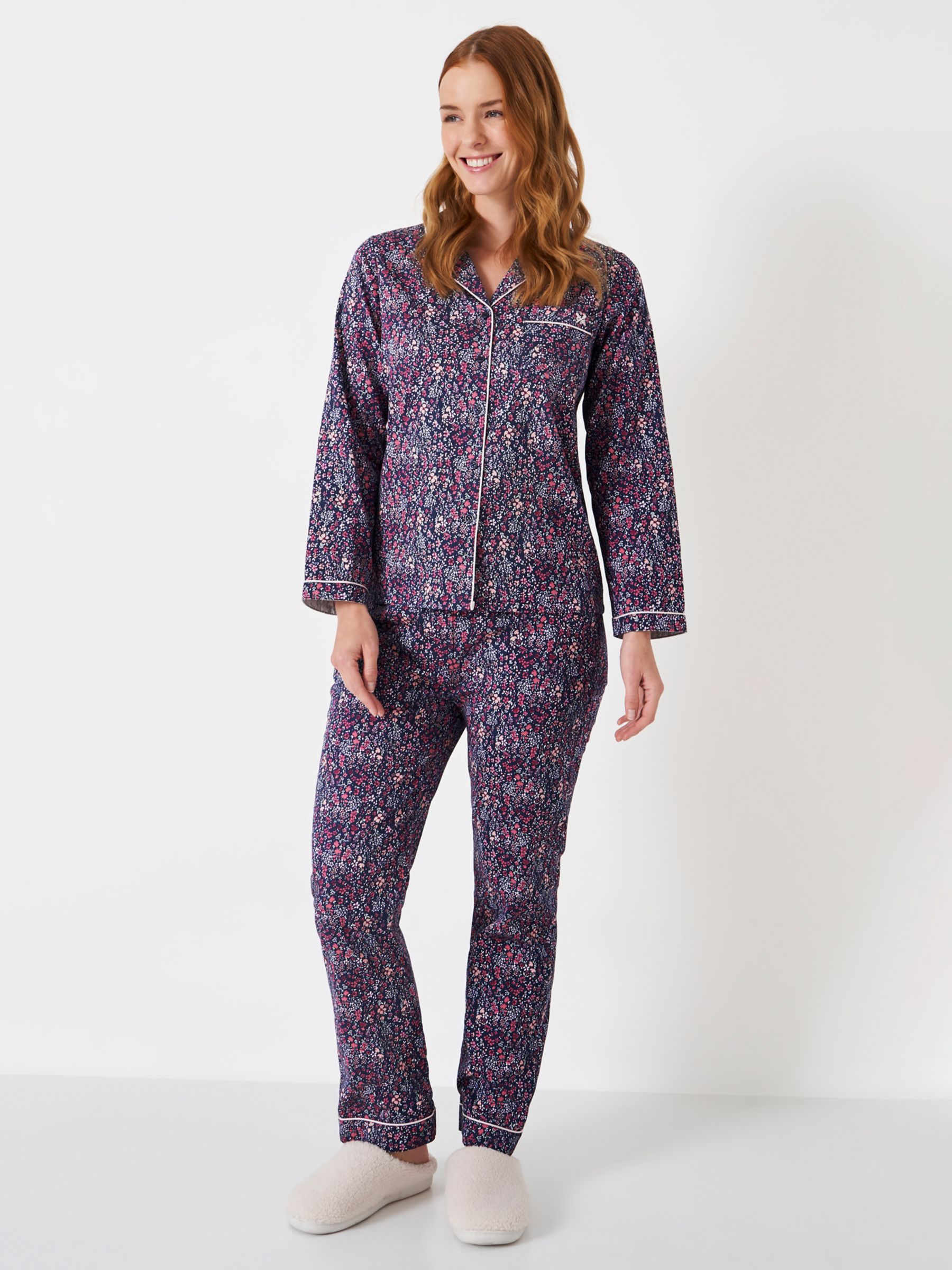 Crew Clothing Flannel Print Pyjamas, Navy Floral at John Lewis & Partners