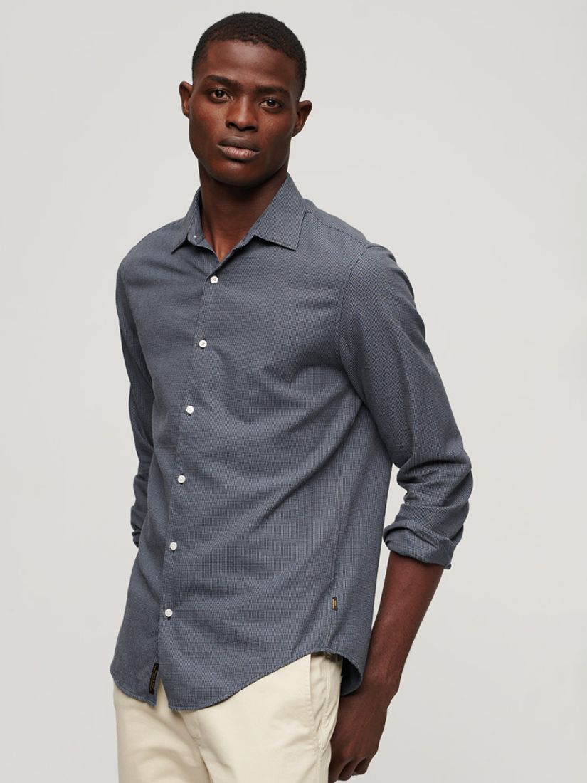 Superdry Long Sleeve Cotton Smart Shirt, Navy Blue Mix, L