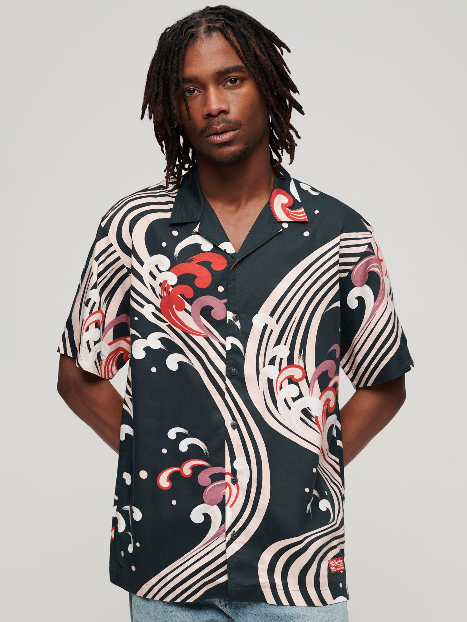 Superdry Hawaiian Resort Shirt, Ryusui Black Print at John Lewis & Partners