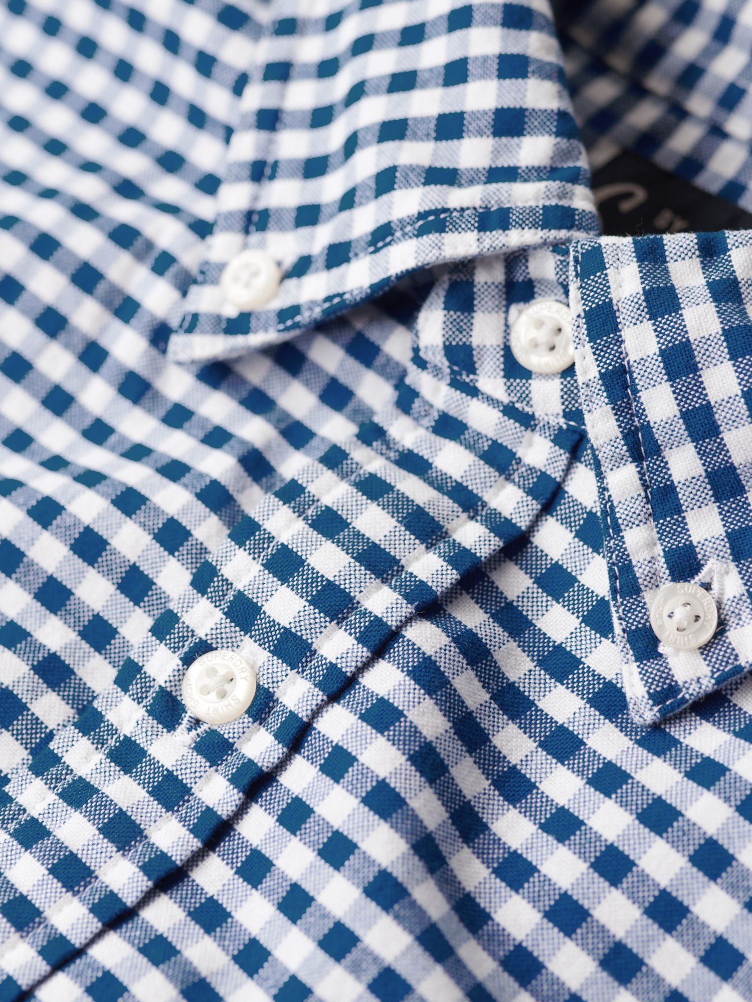 Superdry Organic Cotton Long Sleeve Oxford Shirt, Regal Blue Gingham at ...