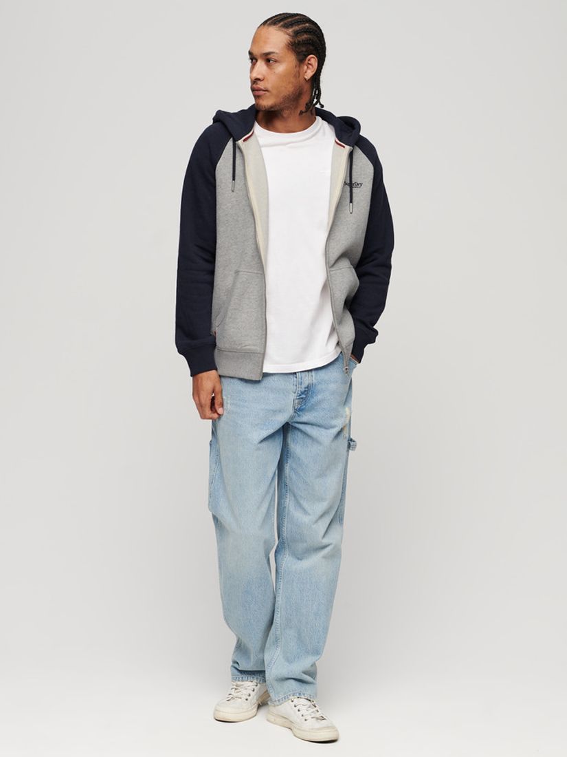 Superdry Essential Baseball Zip Hoodie, Athletic Grey/Navy