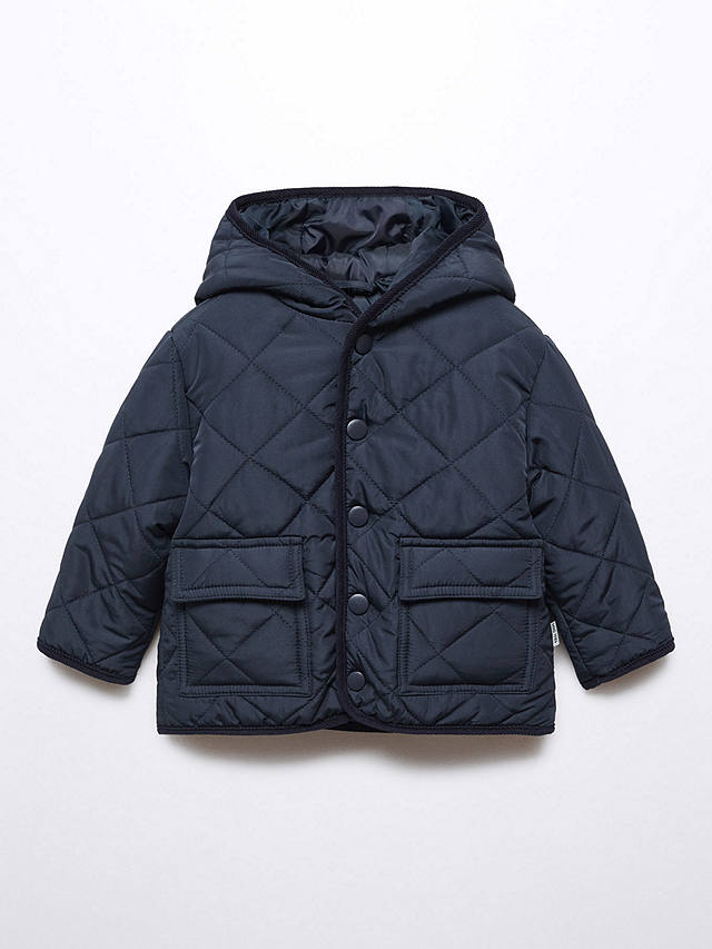 Mango Baby Husky Hooded Quilted Jacket, Navy