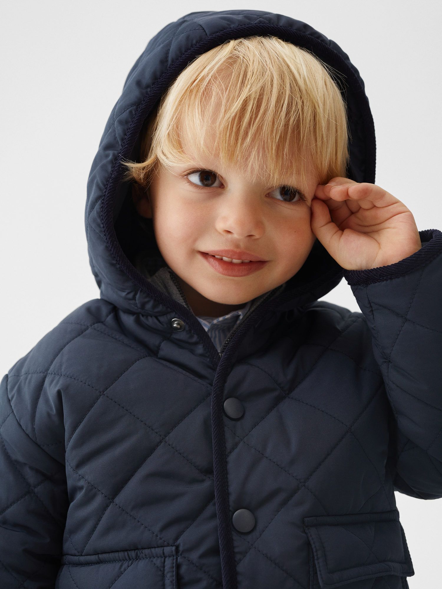 Mango Baby Husky Hooded Quilted Jacket, Navy, 12-18 months