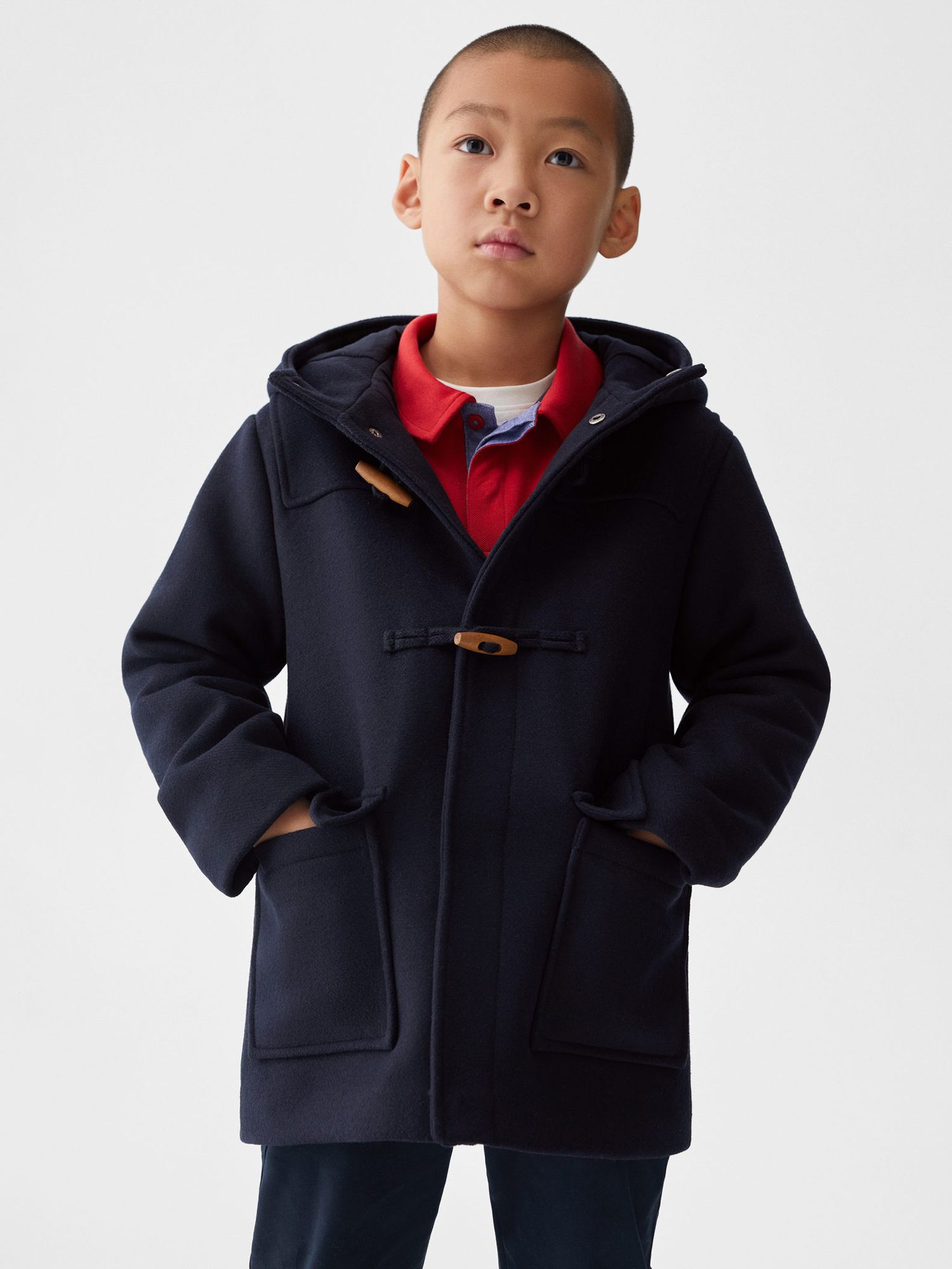 Mango Kids' Vince Classic Duffle Hooded Coat, Navy, 11-12 years