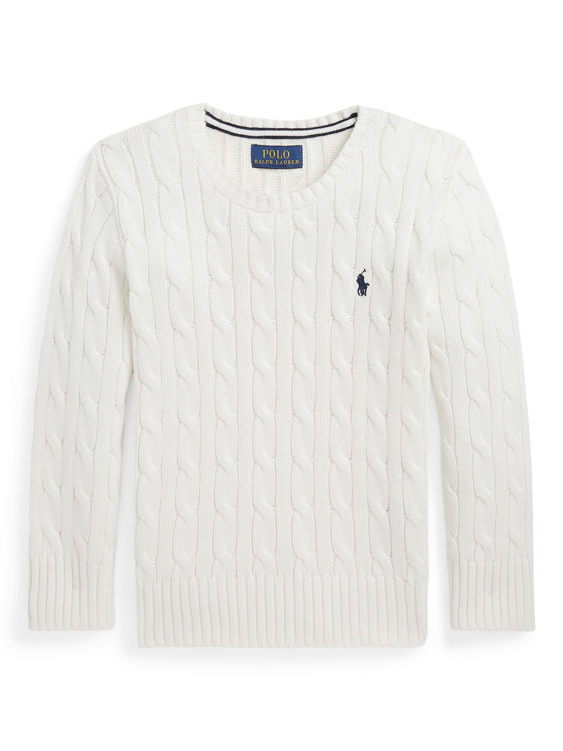 Polo Ralph Lauren Kids' Long Sleeve Cable Jumper, Deckwash White at ...