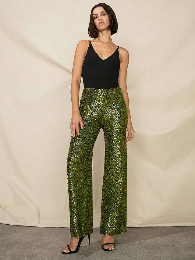 Ro&Zo Petite Cluster Sequin Trousers, Green