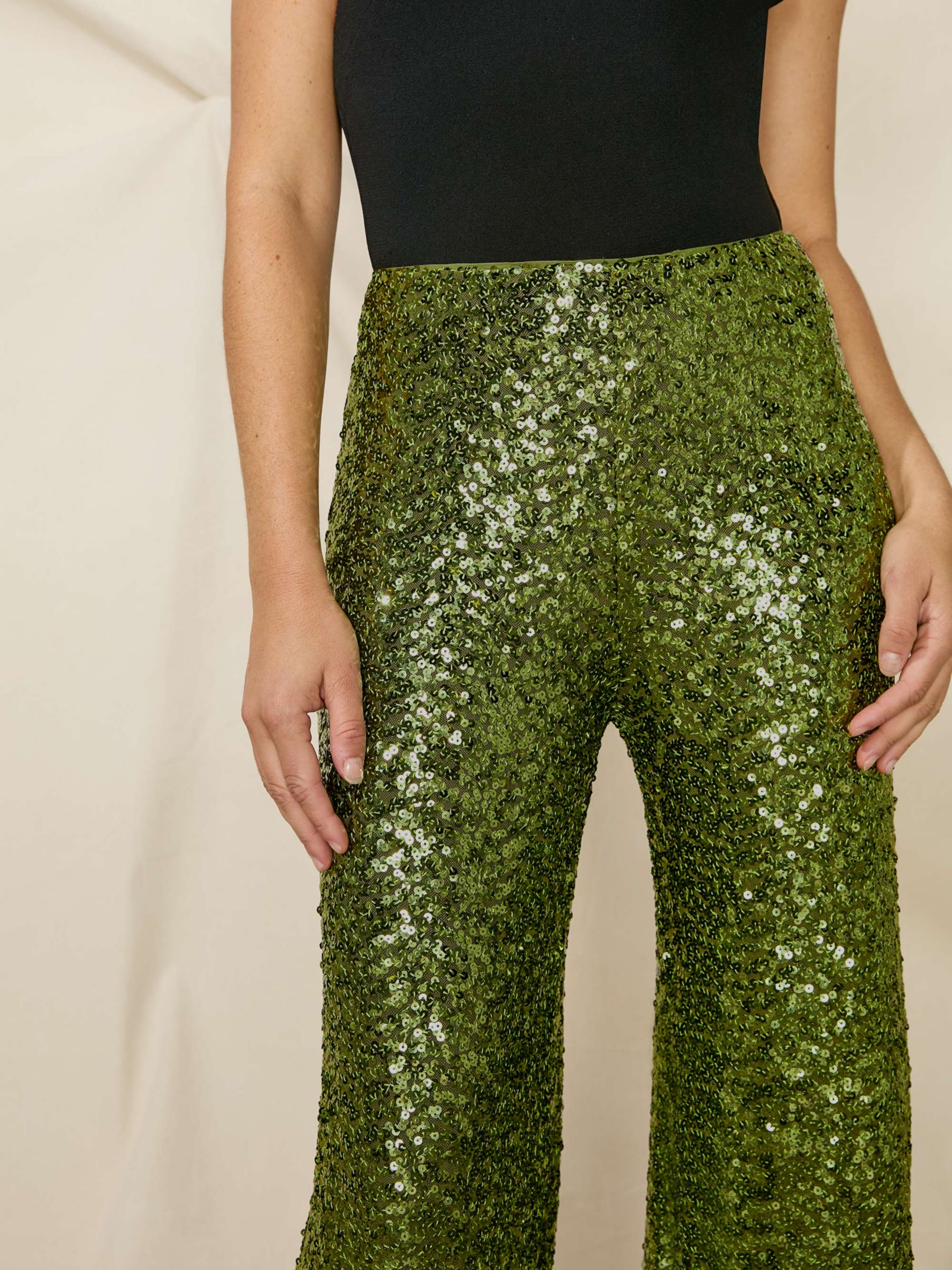 Ro&Zo Petite Cluster Sequin Trousers, Green, 14