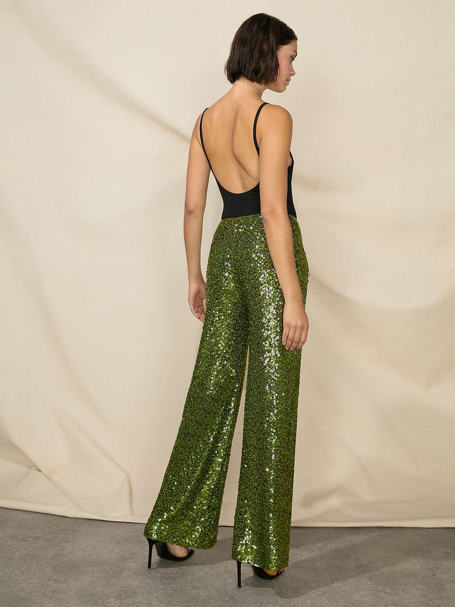 Buy Ro&Zo Petite Cluster Sequin Trousers, Green Online at johnlewis.com