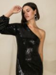 Ro&Zo Petite Selena Sequin One Shoulder Midi Dress, Black
