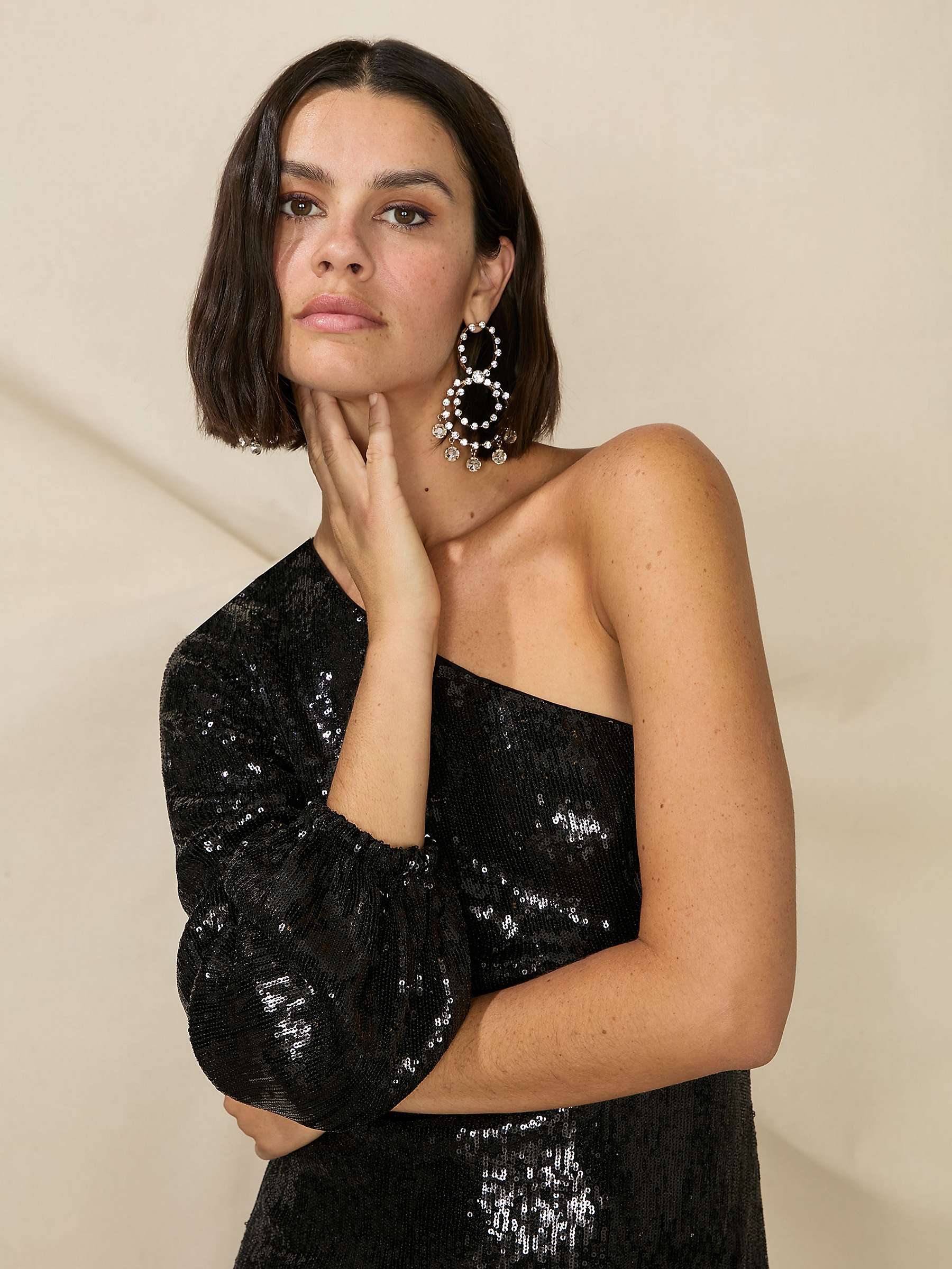 Buy Ro&Zo Petite Selena Sequin One Shoulder Midi Dress, Black Online at johnlewis.com