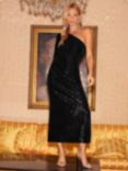 Ro&Zo Selena Sequin One Shoulder Midi Dress, Black, Black