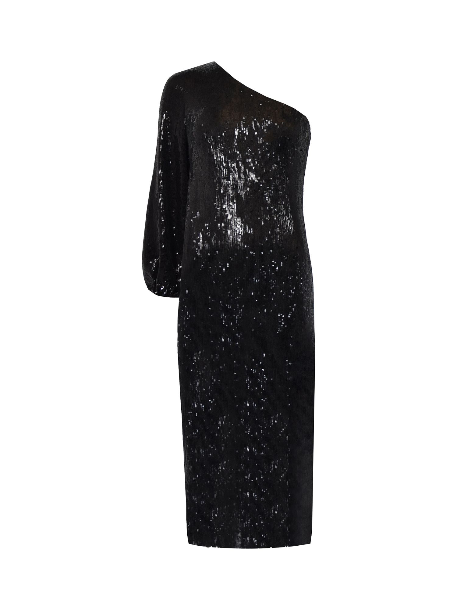 Ro&Zo Selena Sequin One Shoulder Midi Dress, Black at John Lewis & Partners