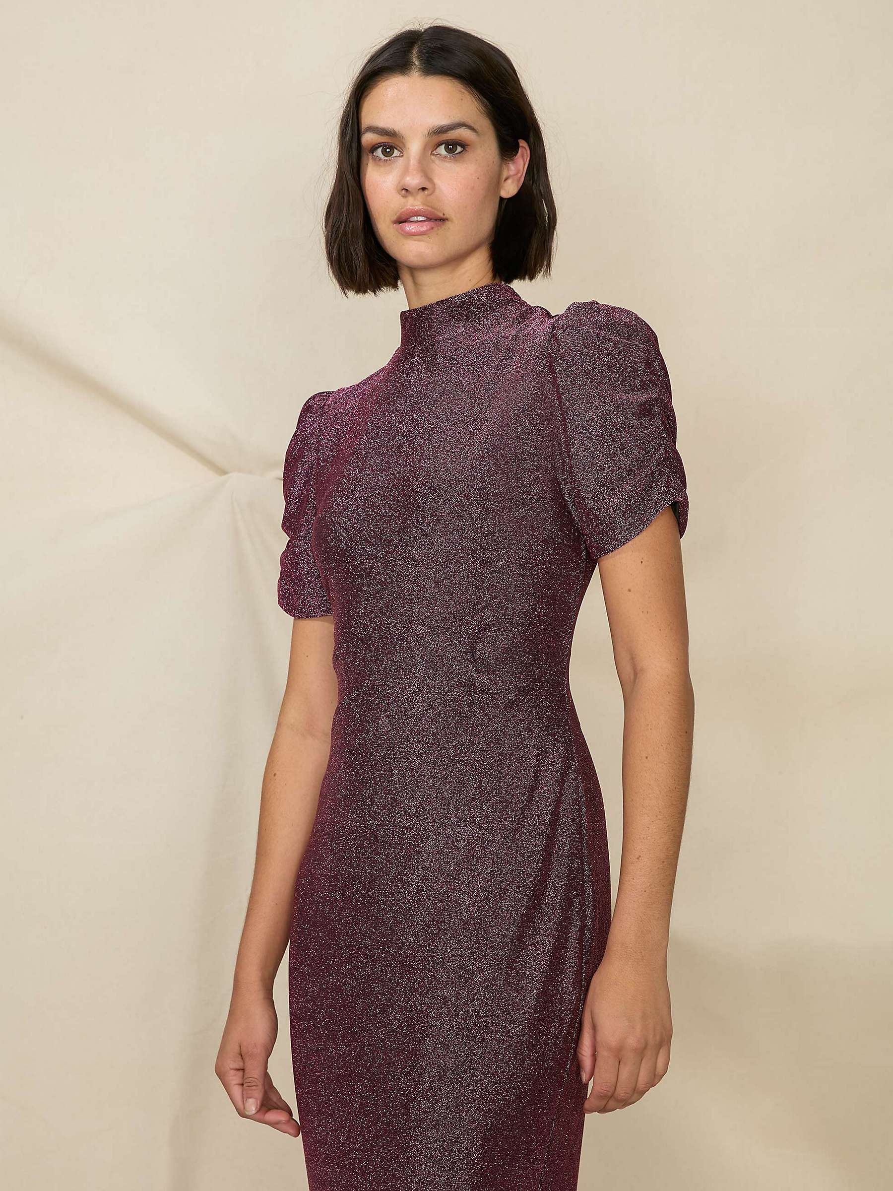 Buy Ro&Zo Petite Sparkle High Neck Midi Dress, Dark Pink Online at johnlewis.com