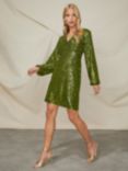 Ro&Zo Cluster Sequin Shift Dress, Olive