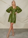 Ro&Zo Cluster Sequin Shift Dress, Olive
