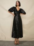 Ro&Zo Petite Evora Cluster Sequin Midi Dress, Black, Black