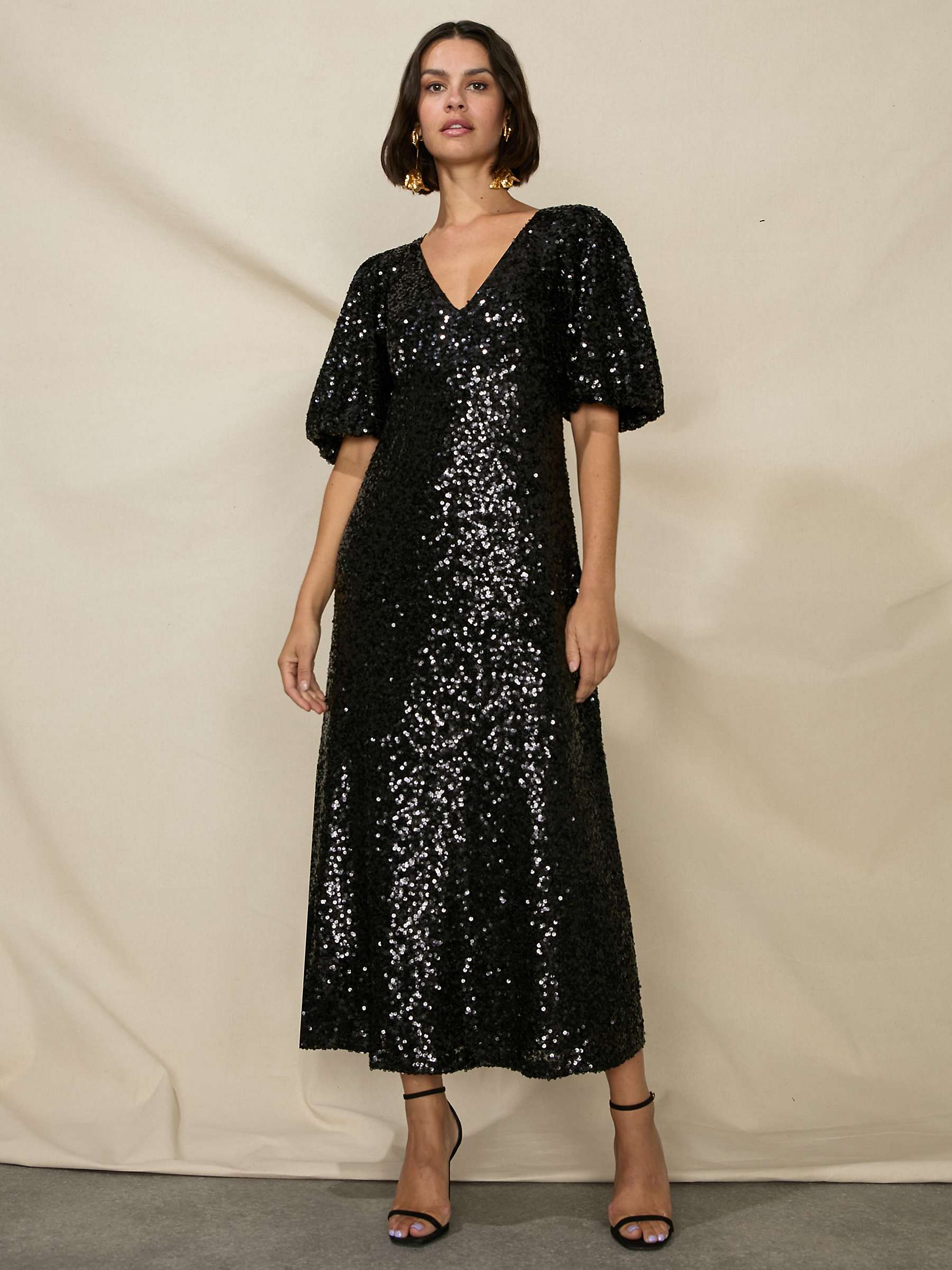 Buy Ro&Zo Petite Evora Cluster Sequin Midi Dress, Black Online at johnlewis.com