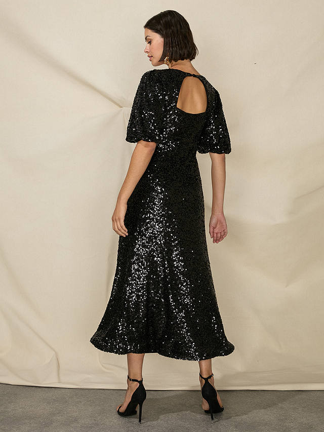 Ro&Zo Petite Evora Cluster Sequin Midi Dress, Black
