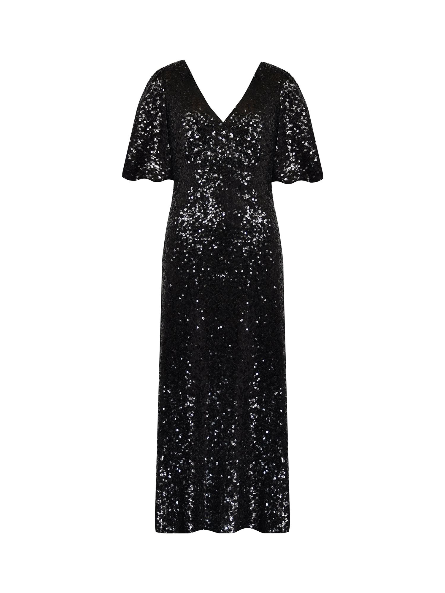 Ro&Zo Petite Evora Cluster Sequin Midi Dress, Black, 8