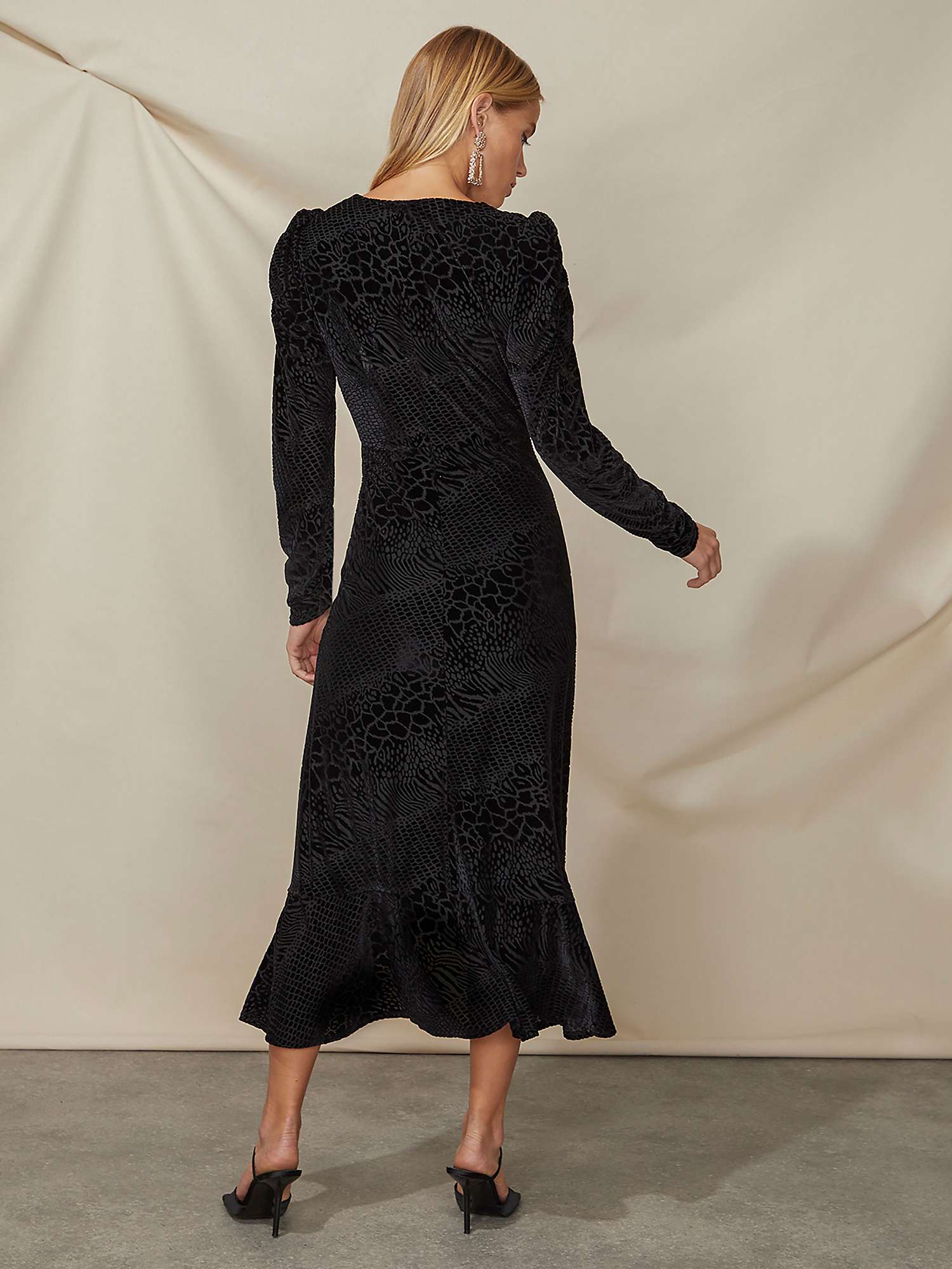 Buy Ro&Zo Animal Burnout Ruched Midi Dress, Black Online at johnlewis.com