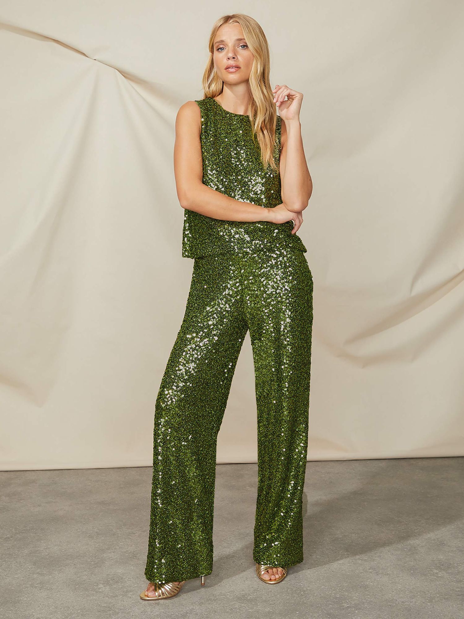 Ro&Zo Cluster Sequin Trousers, Green, 6