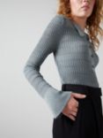 L.K.Bennett Lara Knitted Fluted Sleeve Polo Top, Silver