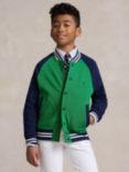 Ralph Lauren Kids' Colour Block Fleece Bomber Jacket, Preppy Green, Preppy Green