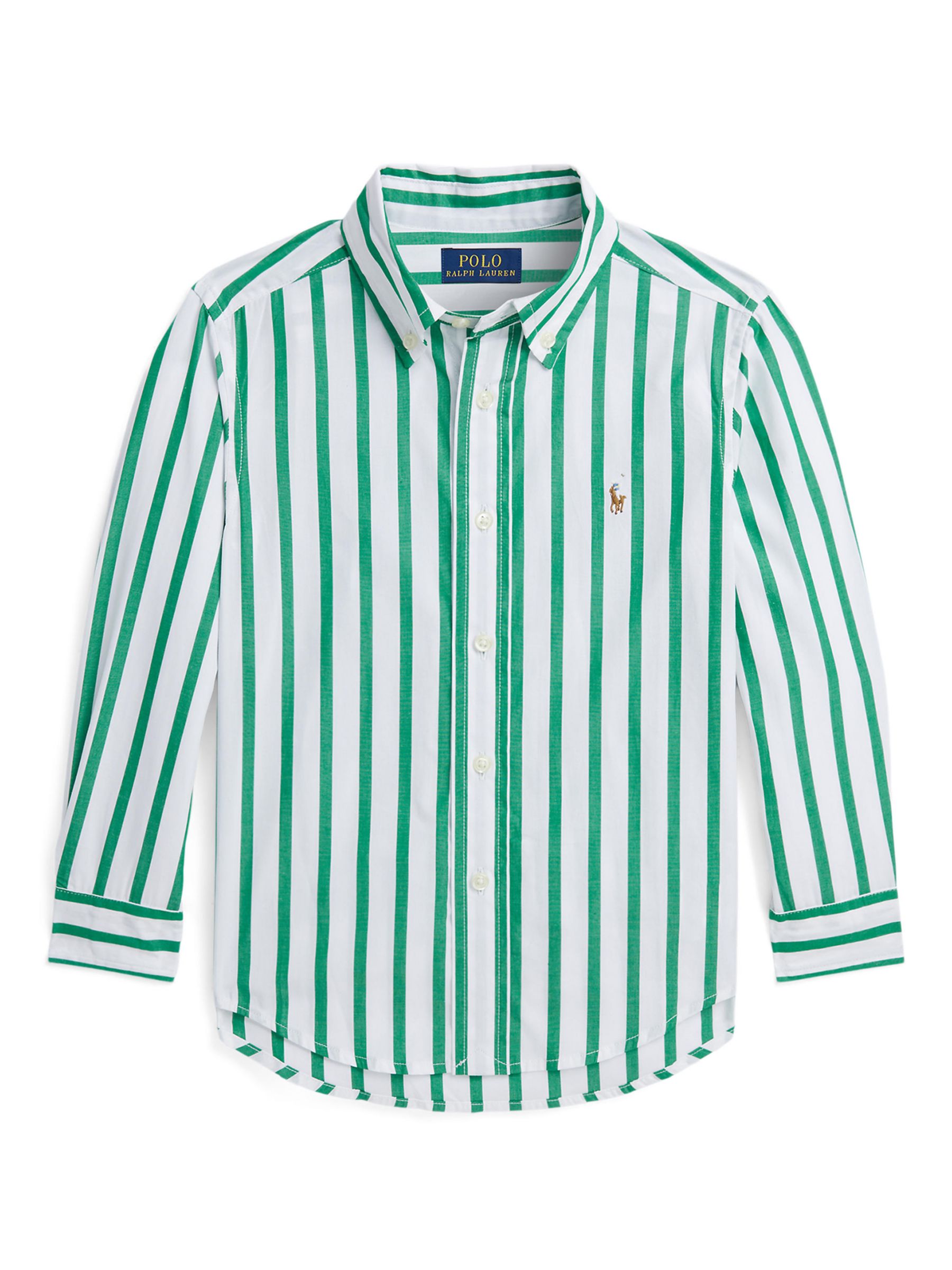 Ralph Lauren Kids' Striped Cotton Shirt, Scarab Green, 2 years
